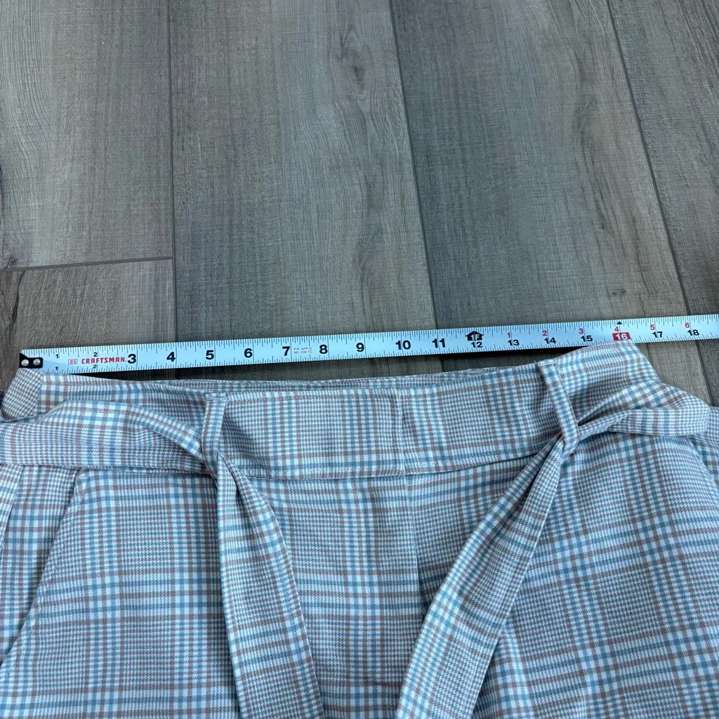 Joie plaid pants tie belt dress pants trousers tan blue size 10 - Image 8