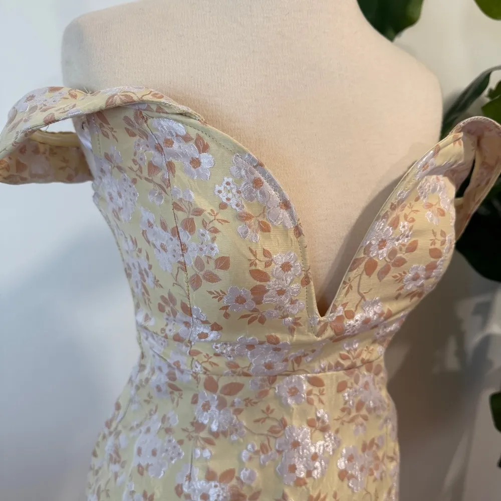 Lulus|| Favorite Song Yellow Floral Jacquard Off - Image 4