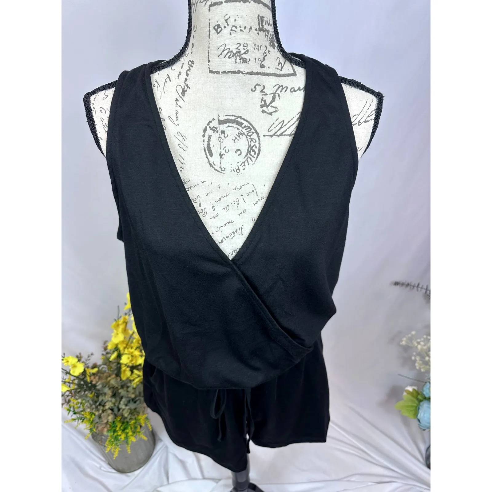 LBLC the Label Lauren Romper Drawstring Waist Pockets Black M Size M - Image 9