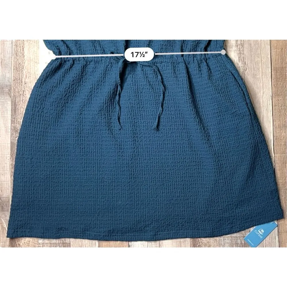 Cupshe Blue Crinkle Dolman Drawstring Dress‎ Cover Up LARGE Travel Casual NWT - Image 7
