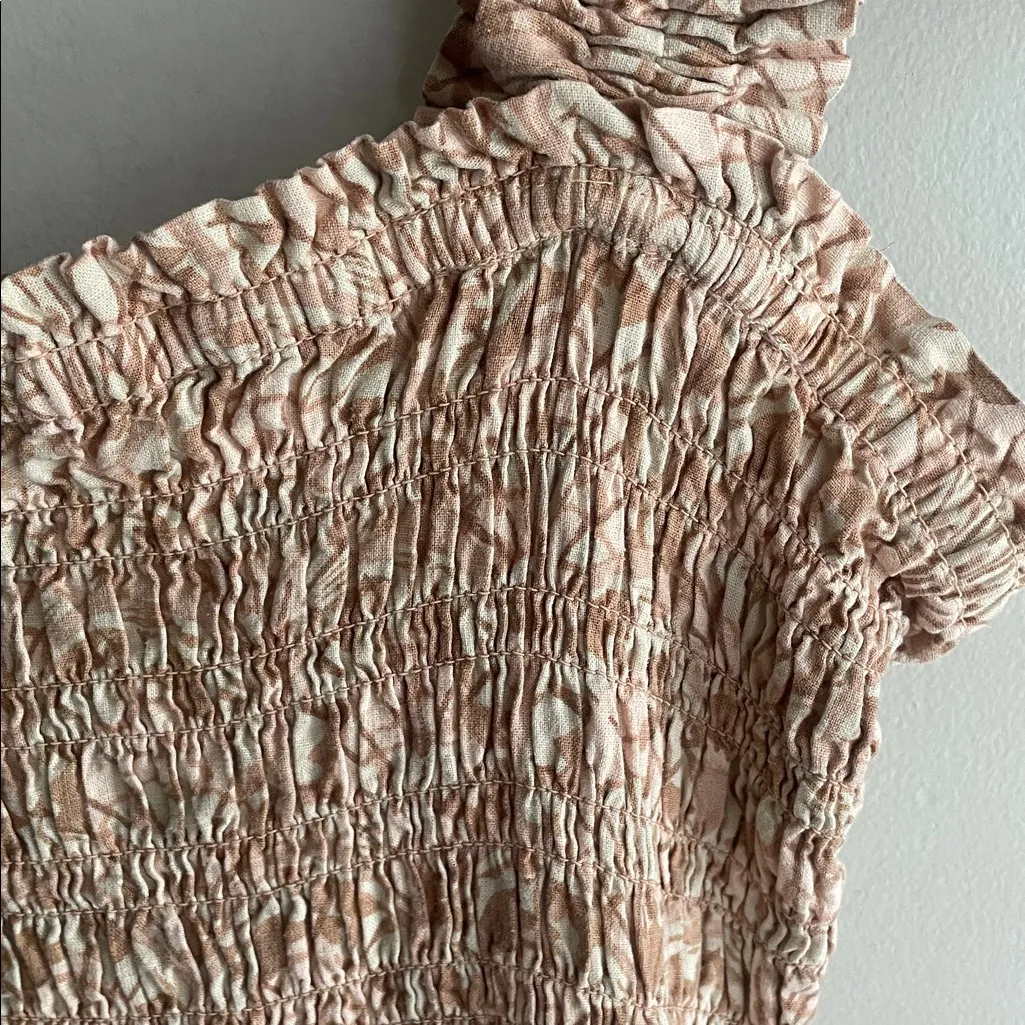 Madewell Linen-Blend Lucie Smocked Tank Mini Dress Painted Seashells Tawny Sand - Image 6