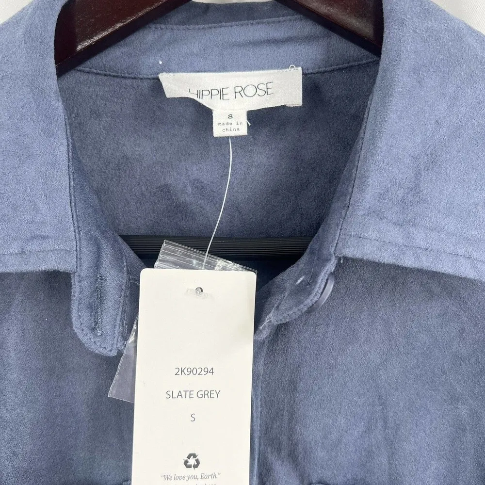 Hippie Rose Slate Grey Sueded Button Front Shirt Small New - Image 6