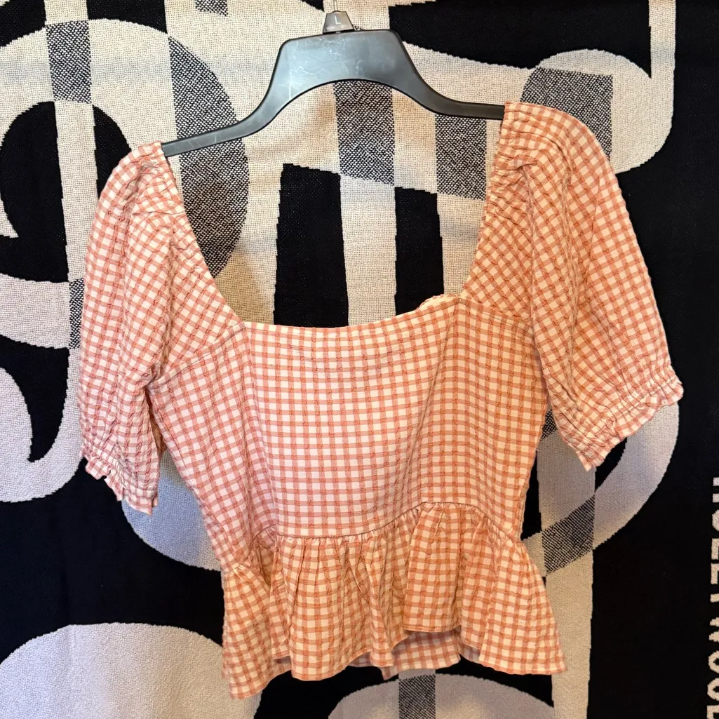Guess  orange Checkered Blouse - Image 5