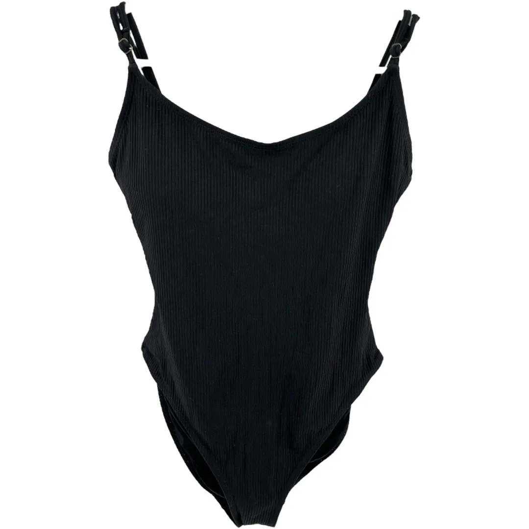 Andie Marco One Piece Swimsuit Cami Ribbed Adjustable V-Neck Black Large - Image 2