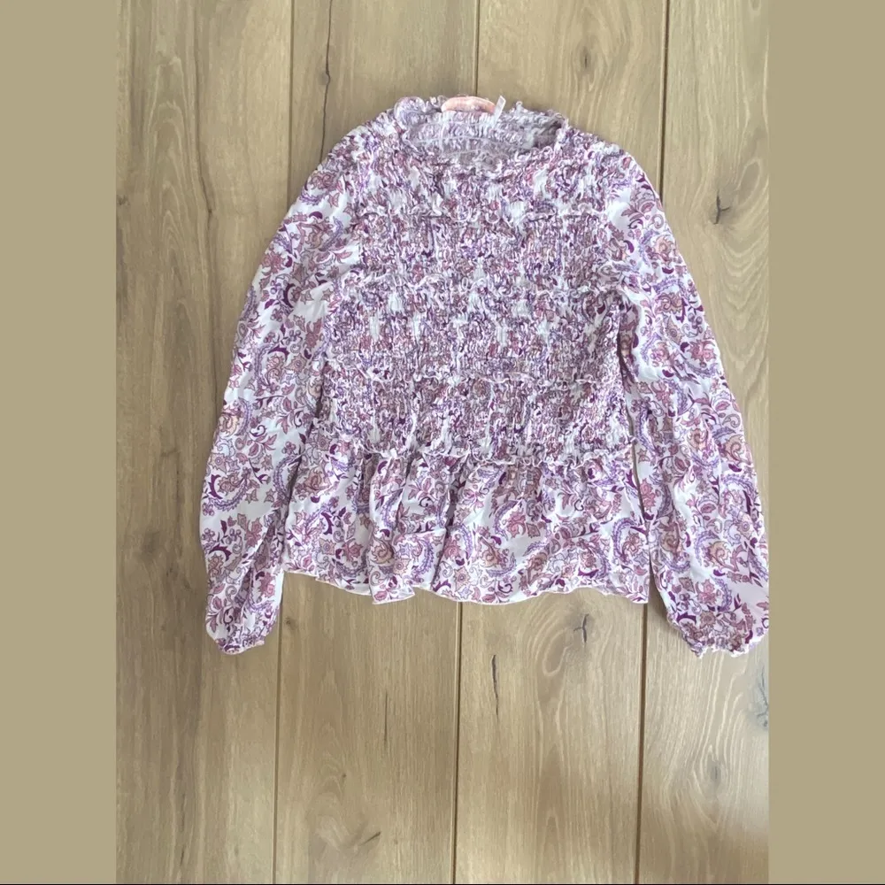 💕 see by chloe smocked shirred ruffle ruched long sleeve paisley printed top - Image 4