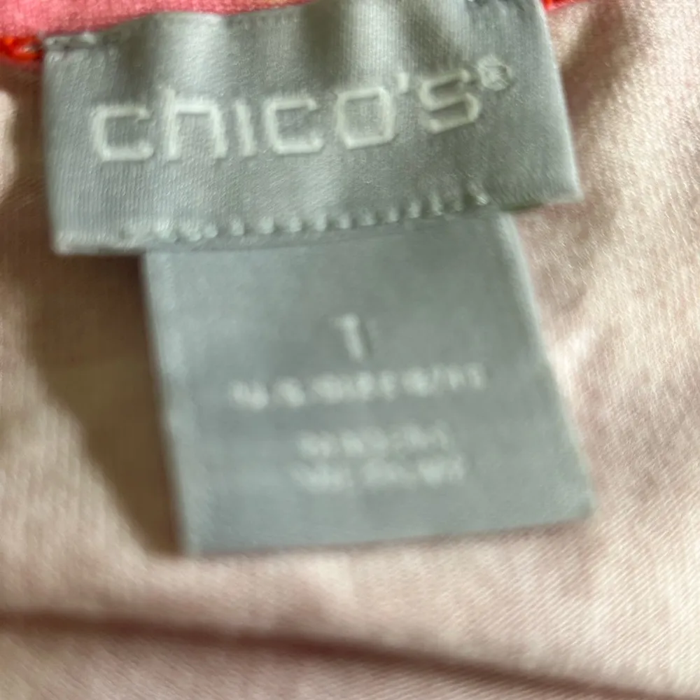 Chicos Tropical-Print Side-Tie Dress Size 1 8/10 Jersey Knit Midi Red Pink - Image 7