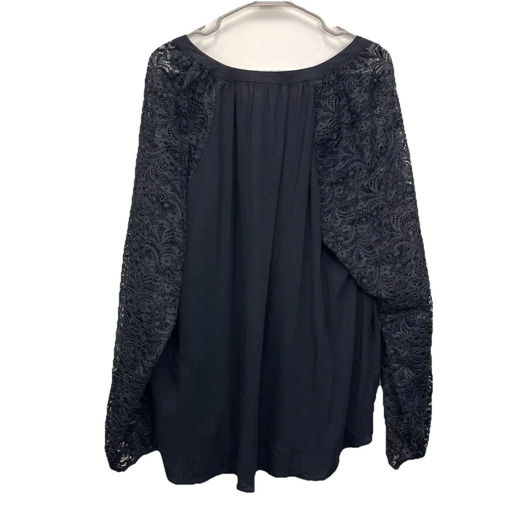 Torrid  Black Washable Crinkle Gauze Lace Bishop Sleeve Blouse‎ Size 2X - Image 8