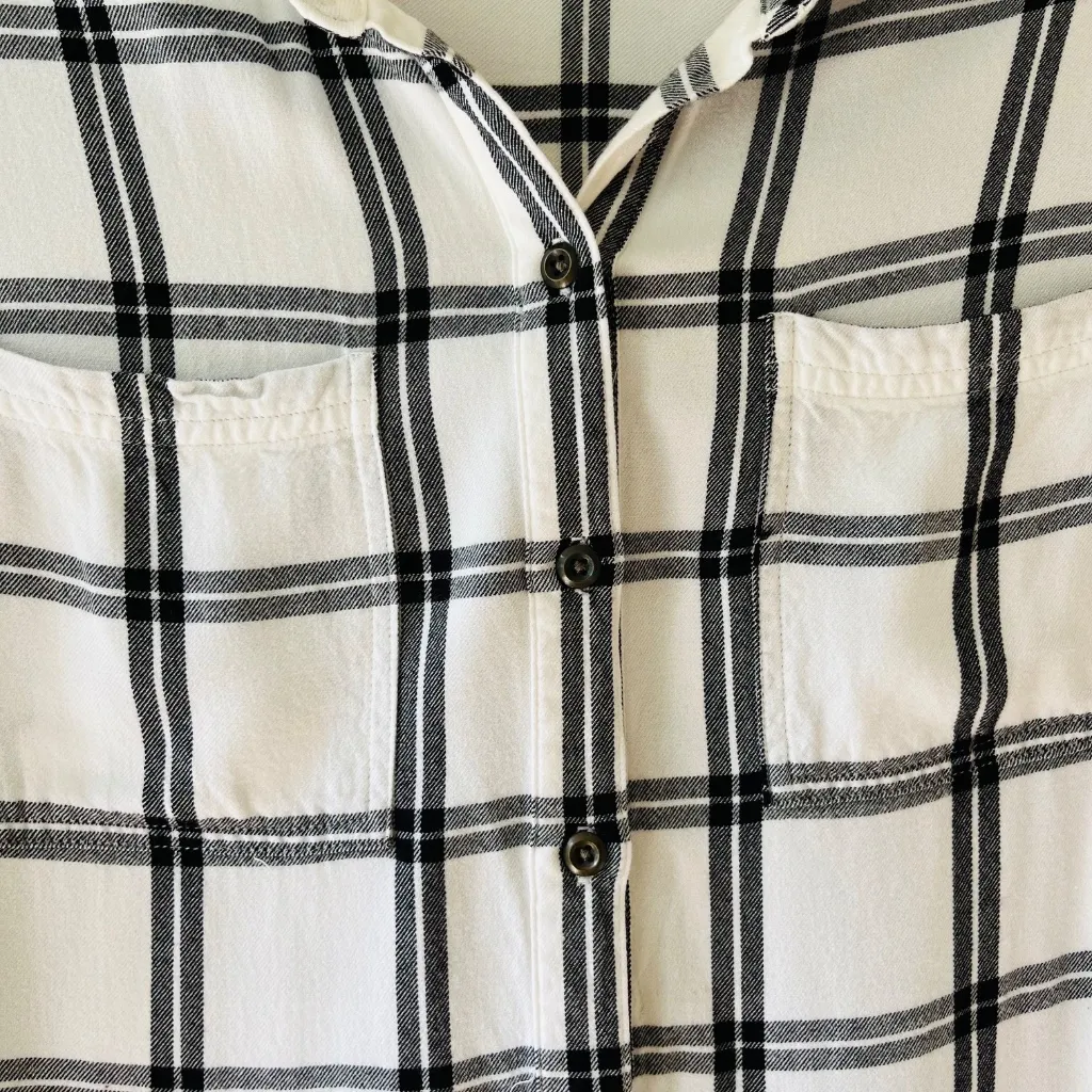 Old Navy Sz L Plaid White Black Shirt Midi Dress for Women V Neck Stretch Pocket - Image 4