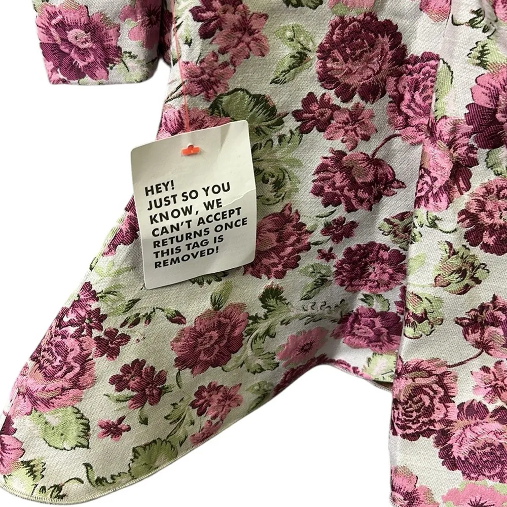 Asos Luxe Keyhole Cut Out Floral jacquard High Neck Long Sleeve Mini Dress Sz 6 Pink - Image 12