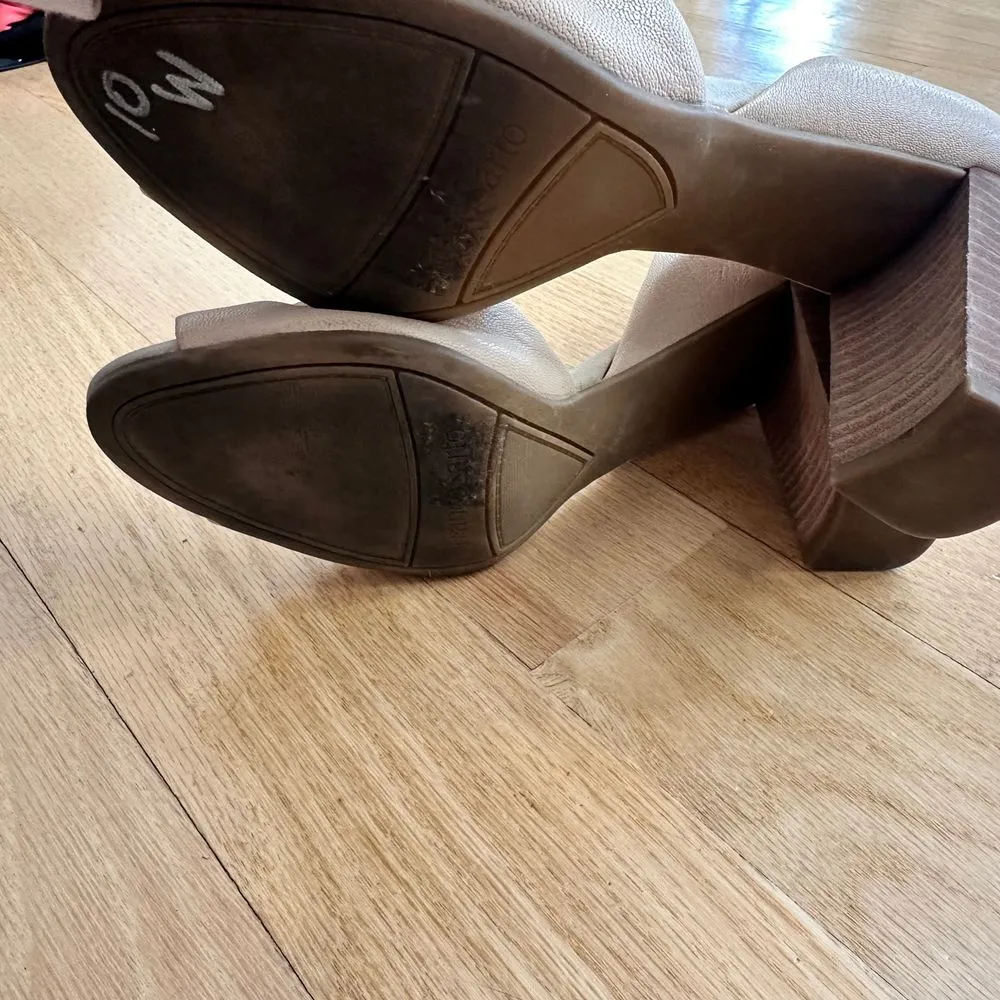 Franco Sarto Beige‎ Leather D'Orsay Peep Toe Block Heel Pumps 8.5 Heels - Image 6