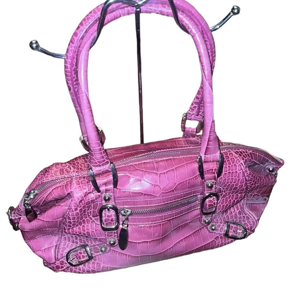 Jennifer Scott Fuchsia Leather Crocodile Print Handbag Pink - Image 3