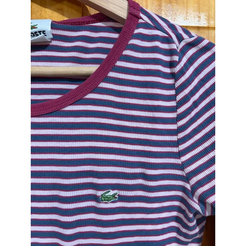 Lacoste Striped Long Sleeve Ribbed Top Sz 38 (S) Made in France Preppy Classic - Image 2