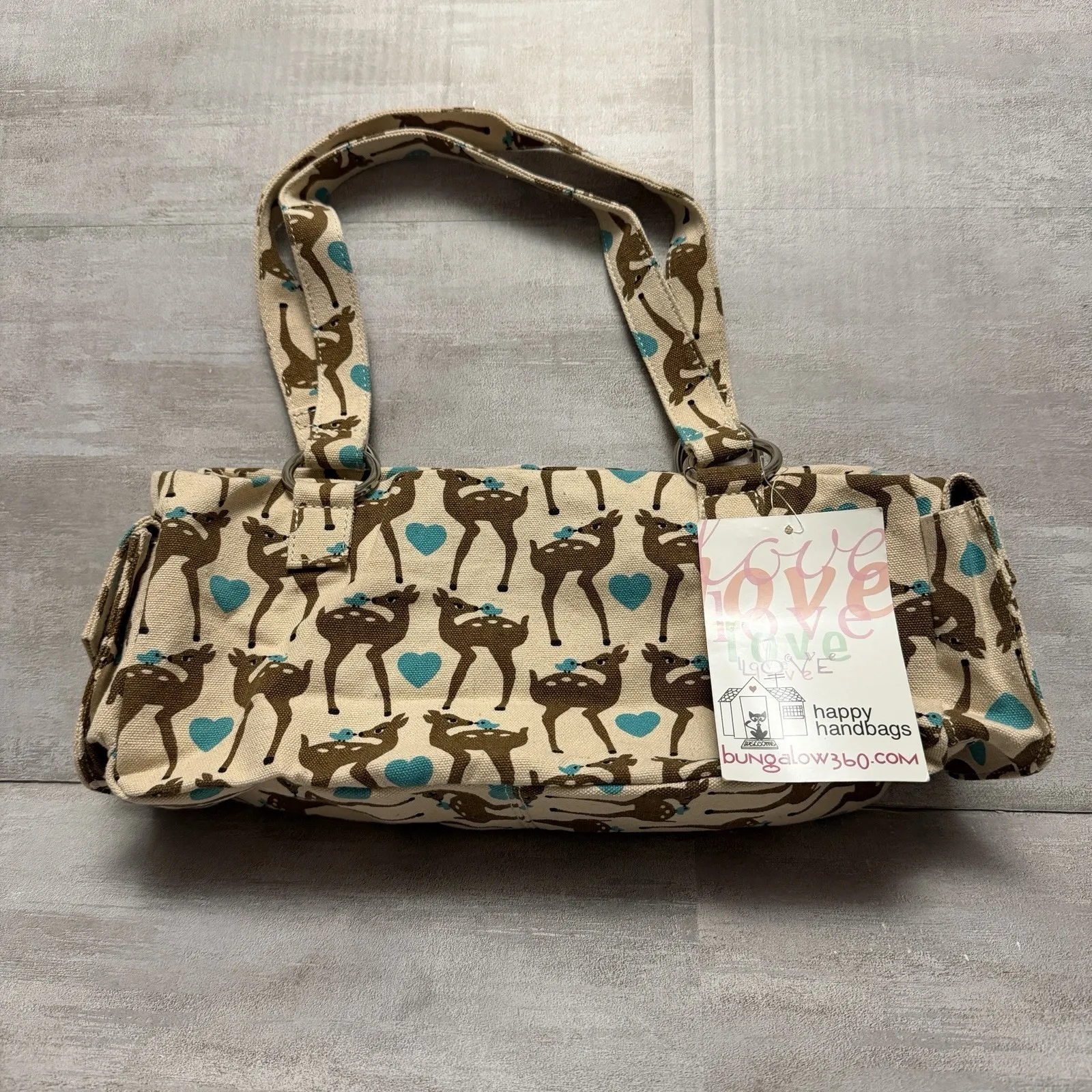 Bungalow 360 Deer Bird Satchel Handbag Shoulder Bag Purse Cotton Canvas Vegan - Image 2