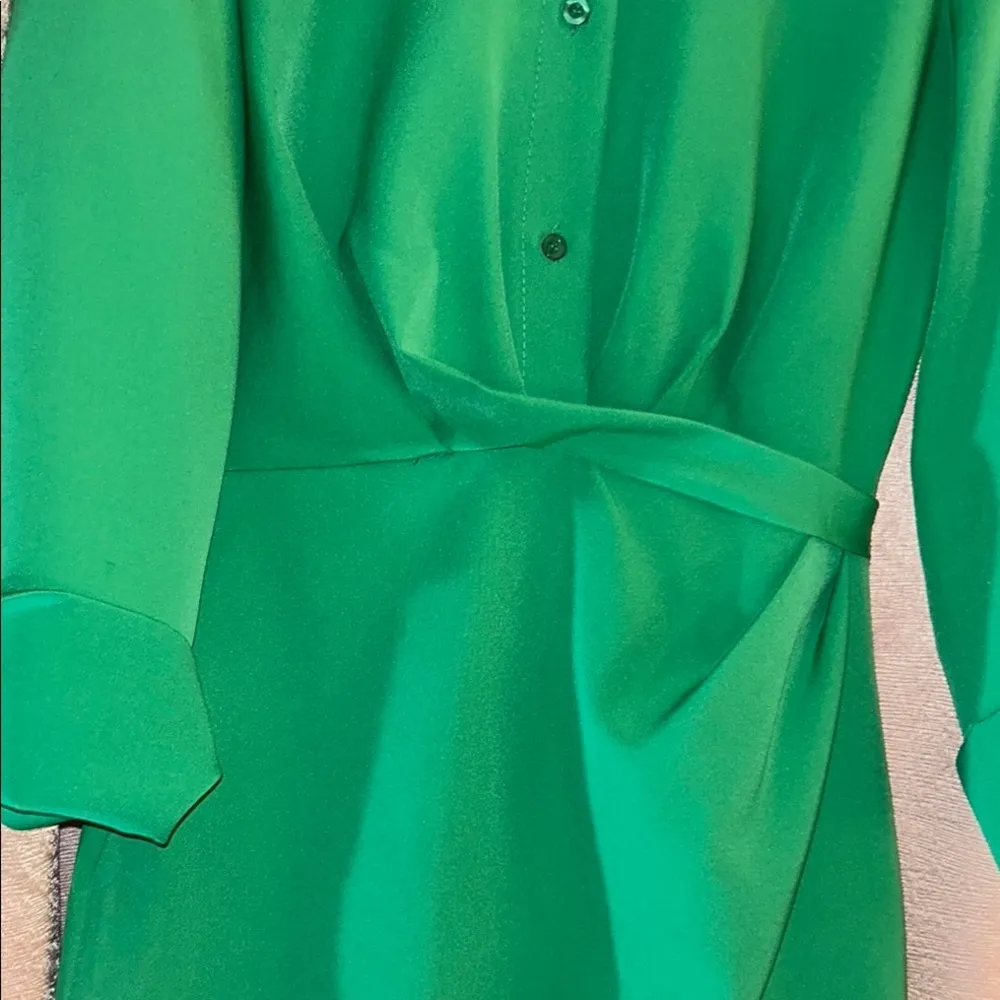 NWT Boohoo Size 4 Sandro Green Notched Collar 3/4 Long Sleeve Shirt Dress - Image 3