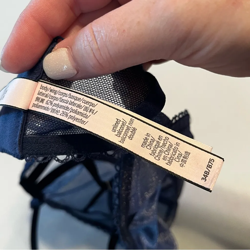 Victoria's Secret Womens Size 34B 34 B Blue Metallic Mesh Unlined‎ Underwire Bra - Image 3