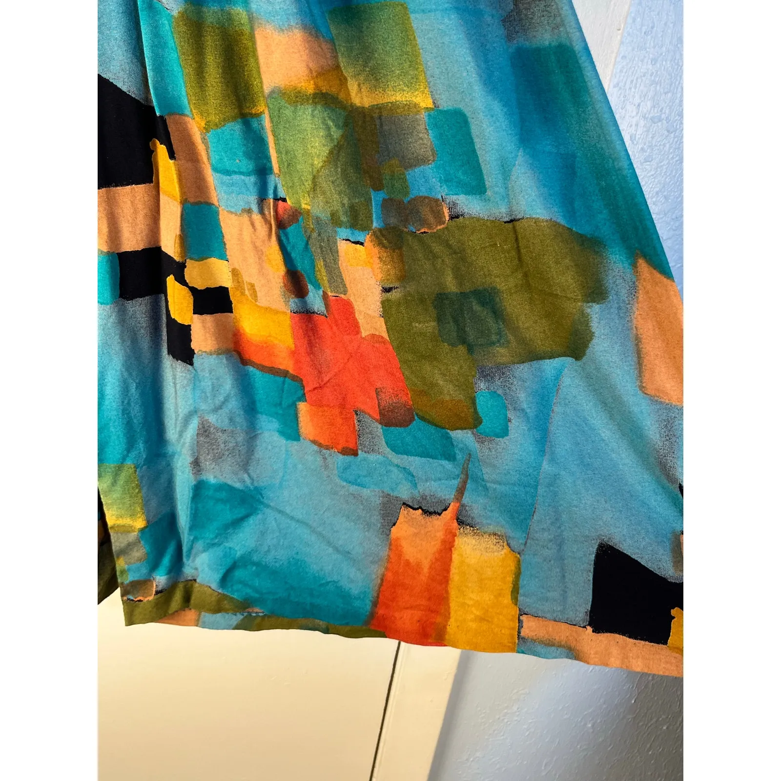 VTG Colorful Palazzo Pants Gauchos Size 12 Blue Abstract 80s 90s Office Boho - Image 3