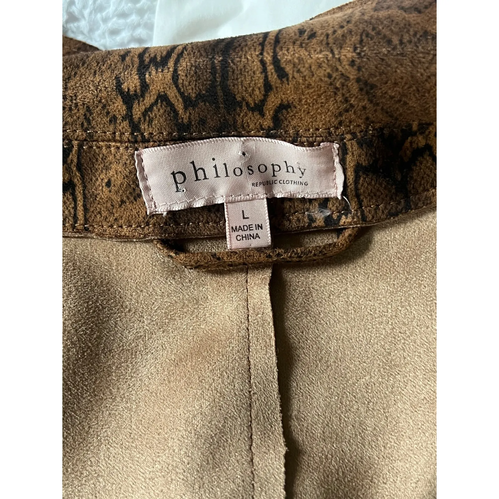 Philosophy Jacket Womans Large Snakeskin Moto  Brown Gold Hardware‎ Faux Leather - Image 2