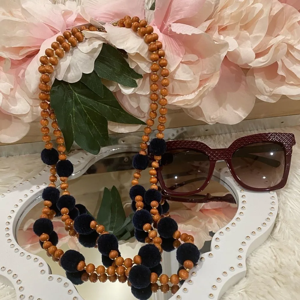 J. Crew Navy Pom-Pom & Beads Layered N… - Image 3