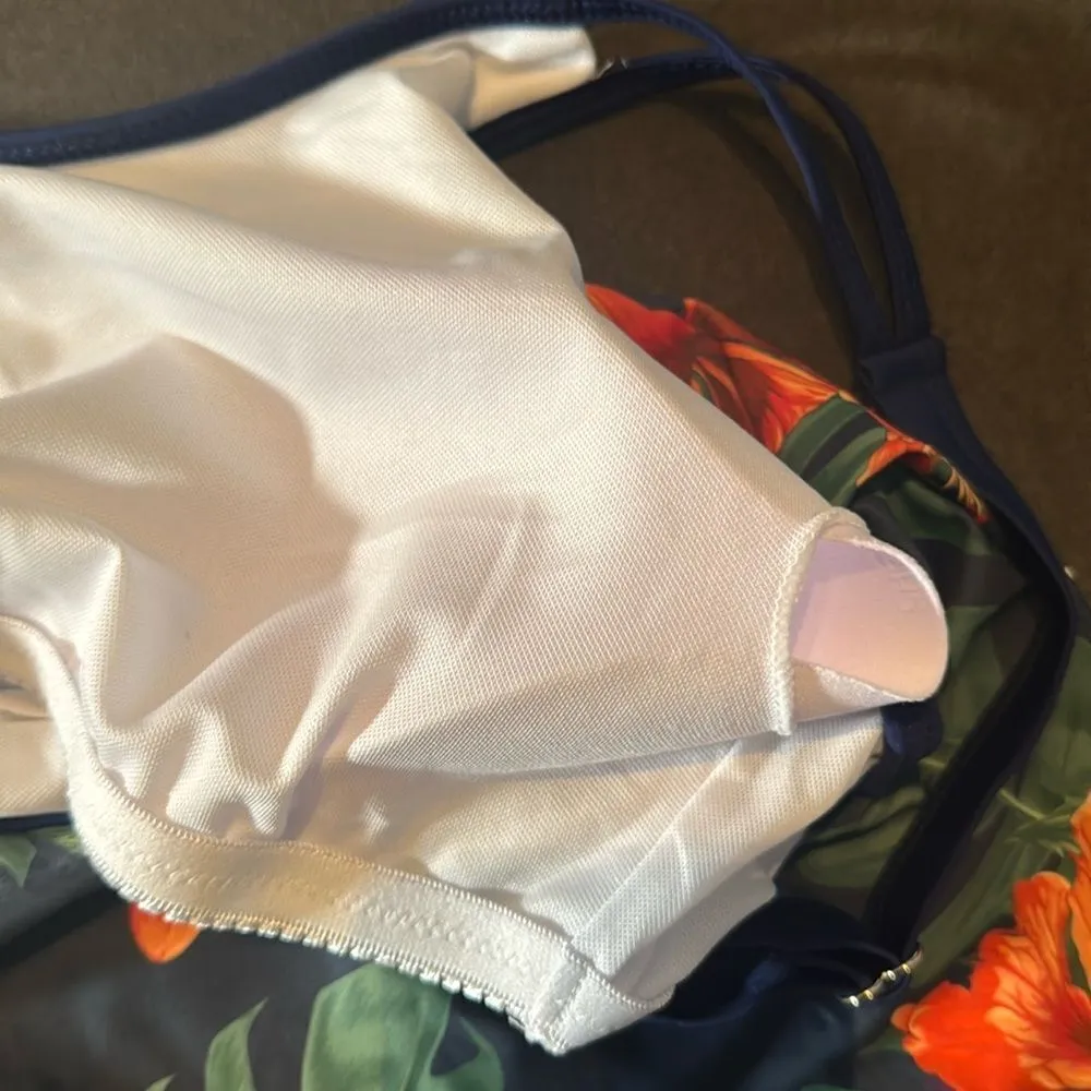 Women’s Navy Floral Tankini Two Piece Swimsuit Boy Short Bottom Size L (US8) NEW Blue - Image 8