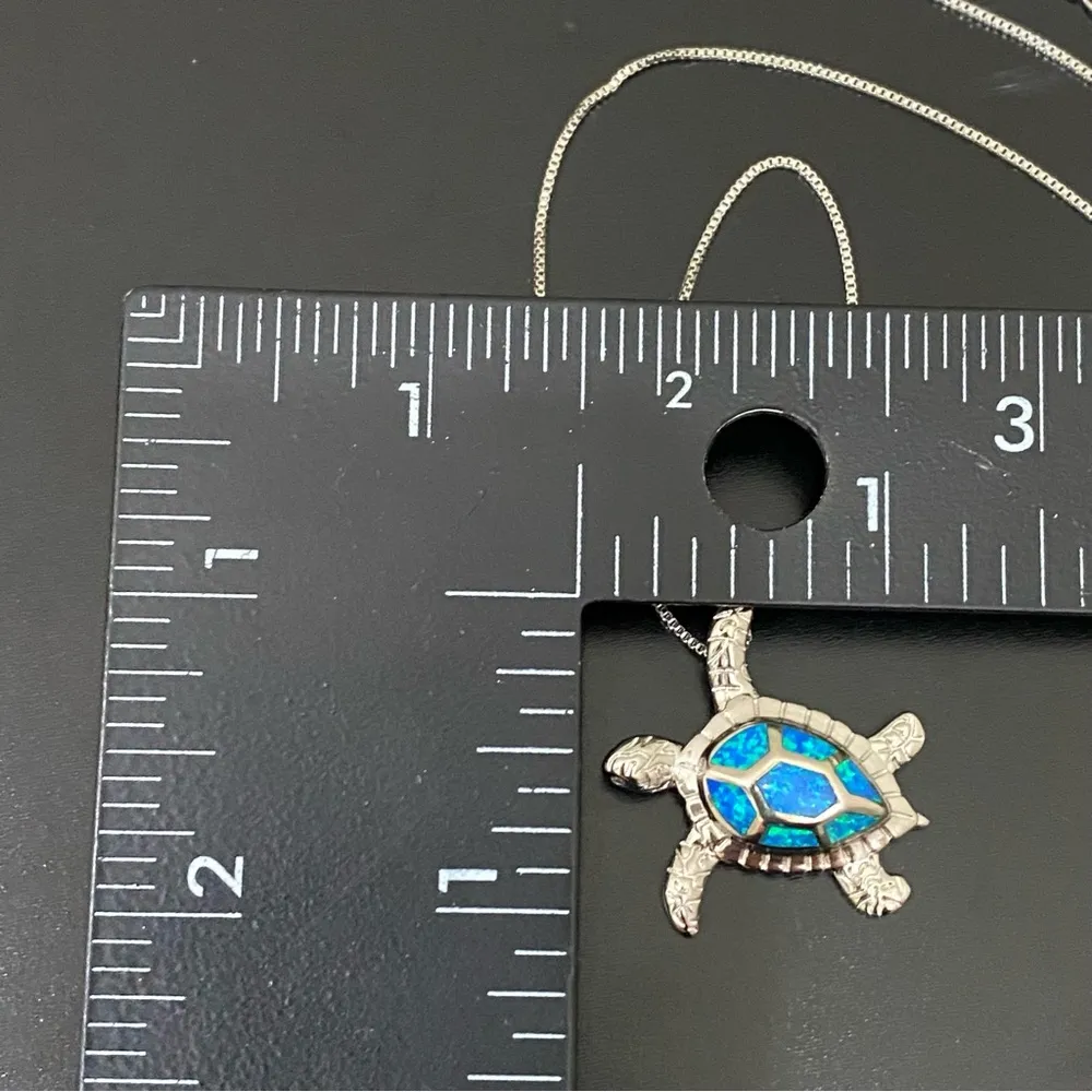 925 Sterling Silver Sea Turtle Blue Opal Inlay 16” Necklace 5g. - Image 12