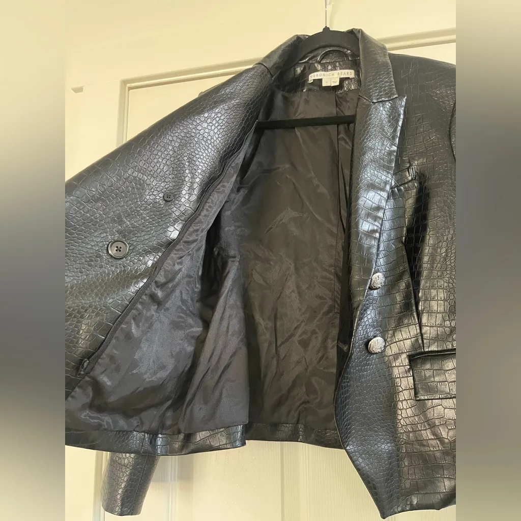 Women’s Veronica Beard Gail Dickey Faux Leather Jacket Blazer Black Size 12 - Image 8