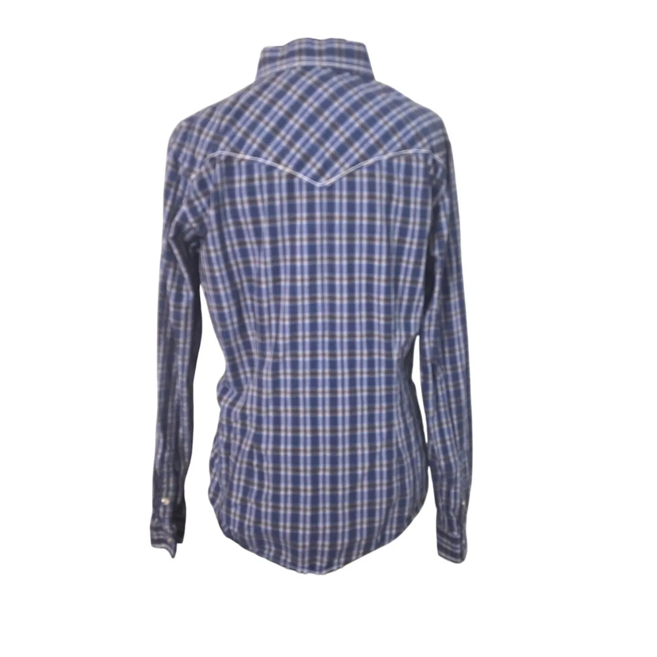 Panhandle Rough Stock Women's Blue Plaid Pearl Snap Western Shirt Medium Cowgirl - Image 2