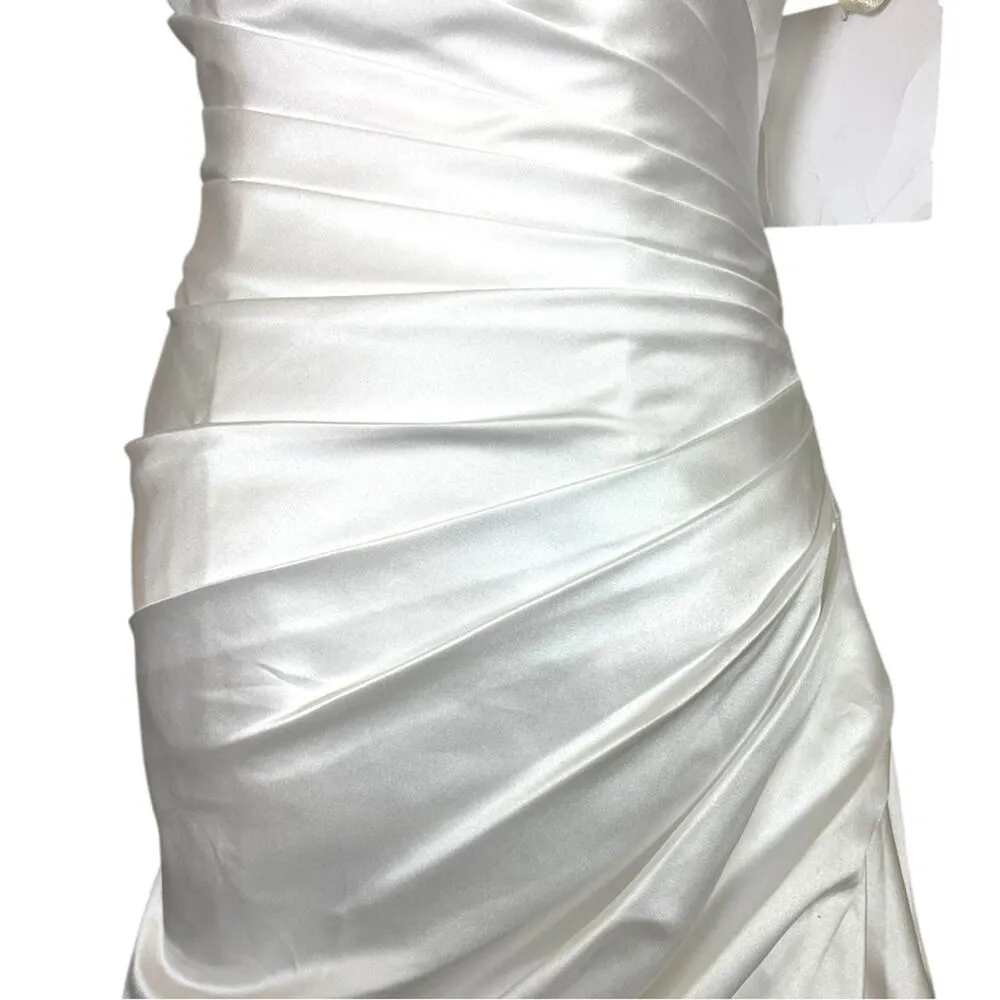 Maggie Sottero New Wedding Gown Hi Low Satin Rhinestone Diamond White Size 6 - Image 9