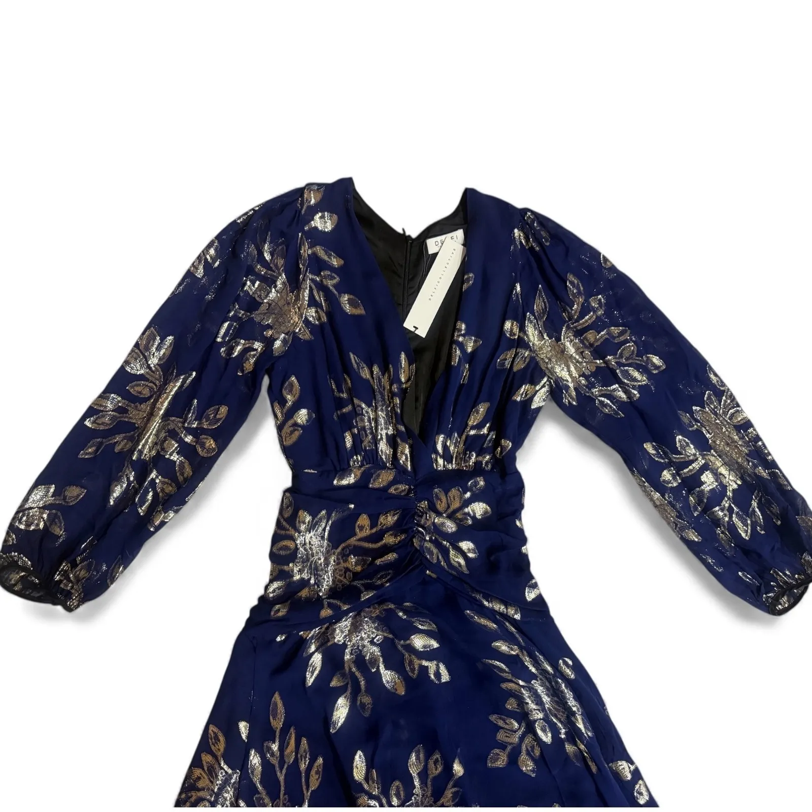 Delfi Collective Lizette Silk Chiffon Midi Dress Navy Gold XS Blue - Image 3