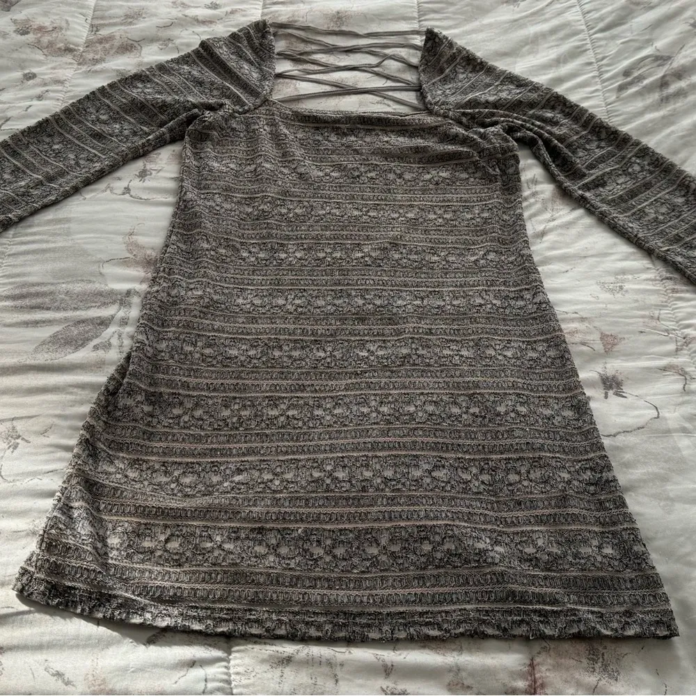 Free People Good Girl Gone Bad grey strapoy back dress siz L bodycon square neck - Image 7