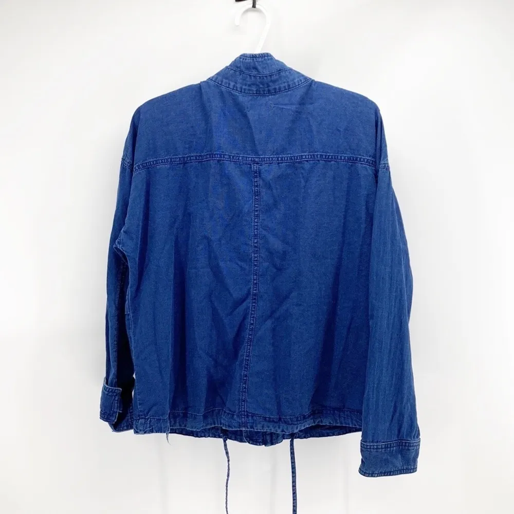 Susina stitch detailed zipper snap button denim like utility jacket Blue Size M - Image 10