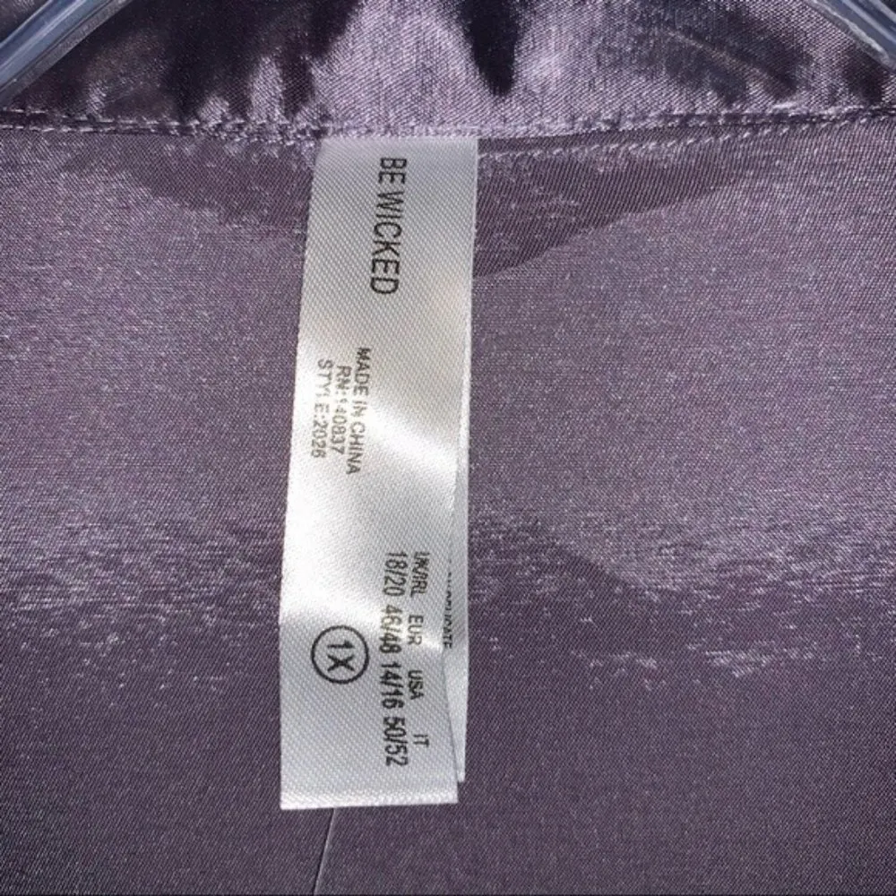 Be Wicked Lilac Satin Button Down Sleep Shirt Size 1X - Image 2