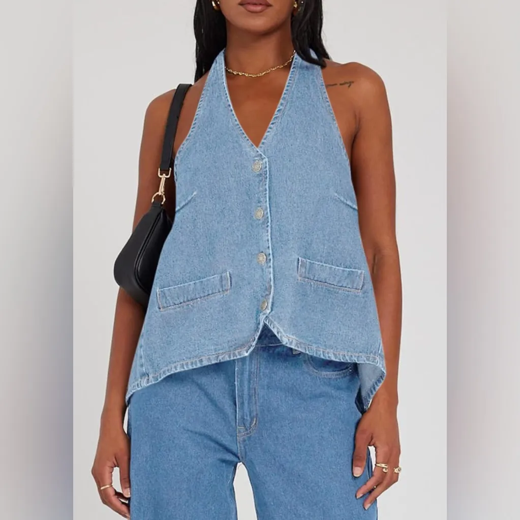 Denim Halter Top Blue - Image 3