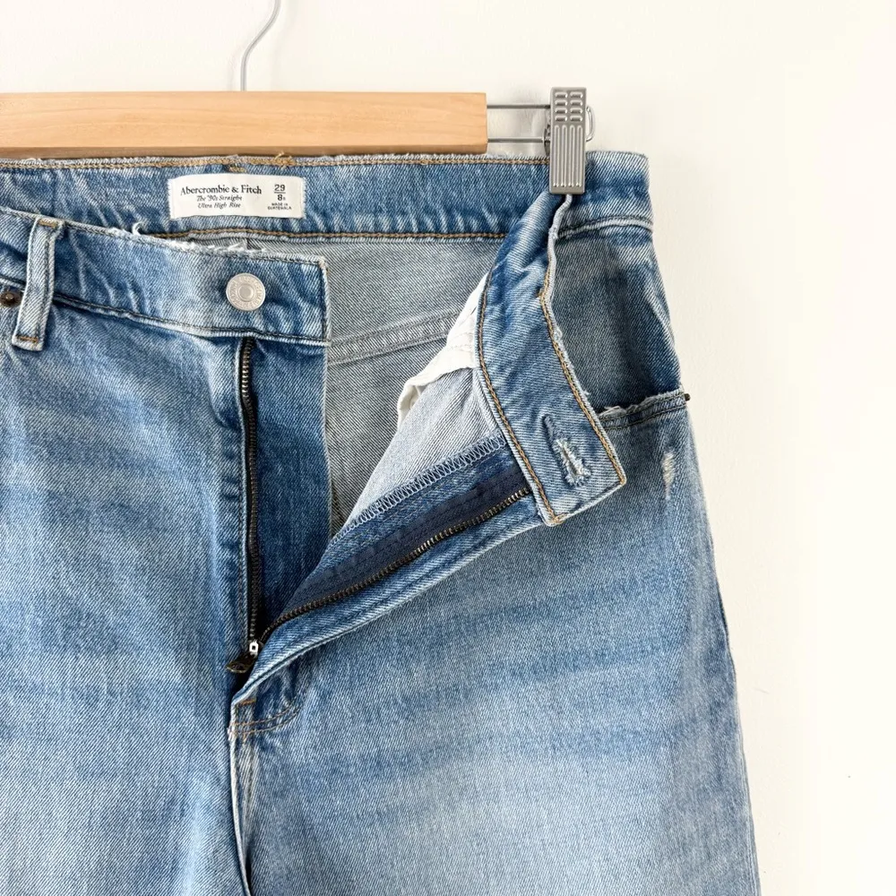 Abercrombie & Fitch The 90s Straight Ultra High Rise Distressed Jeans Blue Sz 29 - Image 7