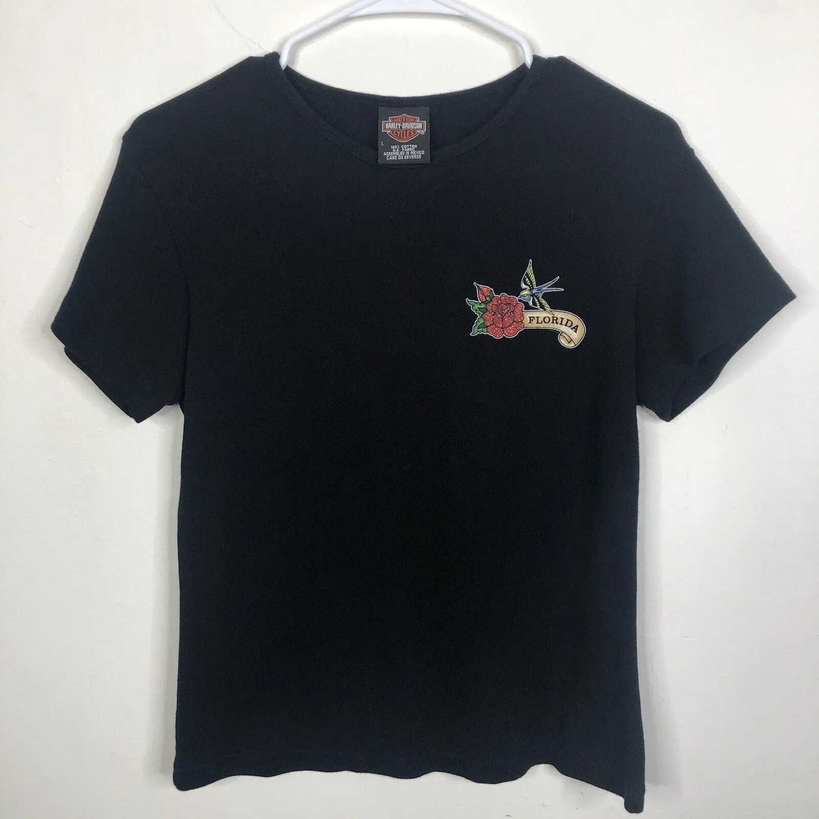 Harley Davidson Womens T shirt L Short Sleeve Hearts Roses Orlando Florida USA - Image 2