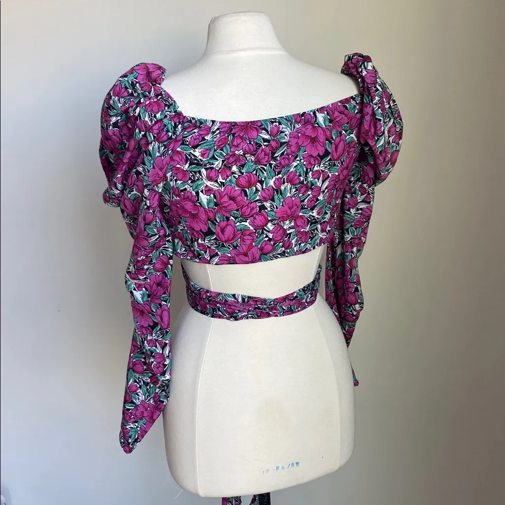 SHEIN Floral Wrap Top Womens Sz XL Purple Floral Wrap Crop - Image 5