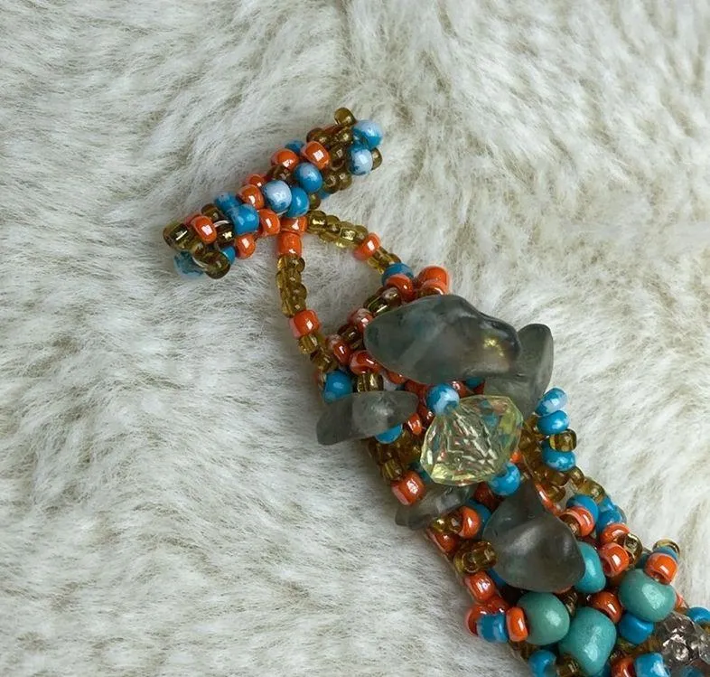 Micro beaded Sea Glass Bracelet EUC Toggle Orange - Image 3