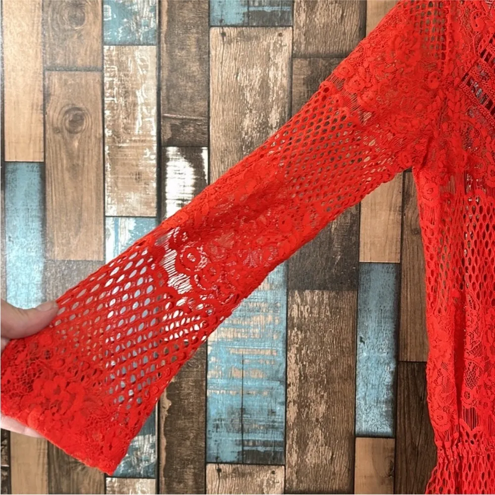 FP Luna Lace Pimento Lined Lace Midi/Maxi Dress Tie Front Sz M NWT MSRP: $170 - Image 7