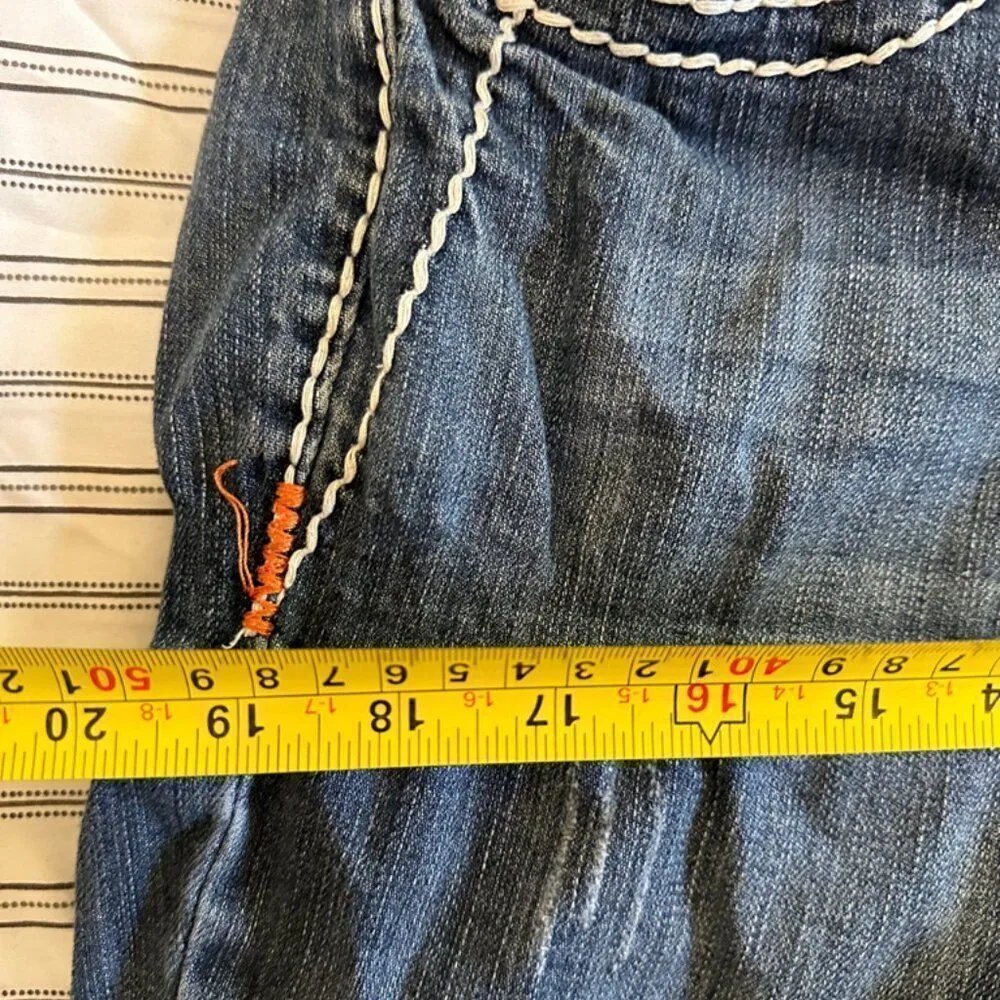 LA Idol Bermuda Jeans Size 15 Weathered with Large Hole in Crotch Blue - Image 6