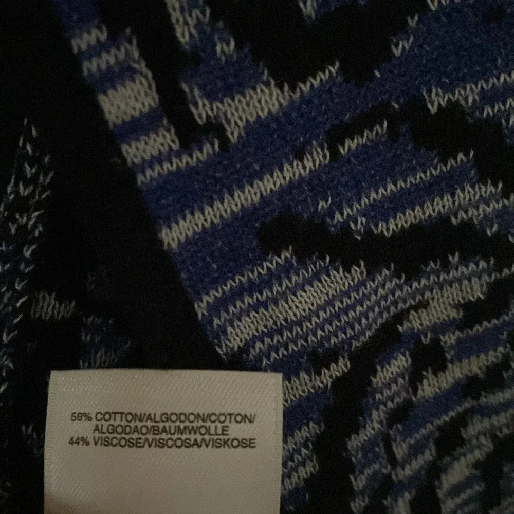 Kasper Blue Black and White Open Front Tunic Length Cardigan Size Large Artsy - Image 4