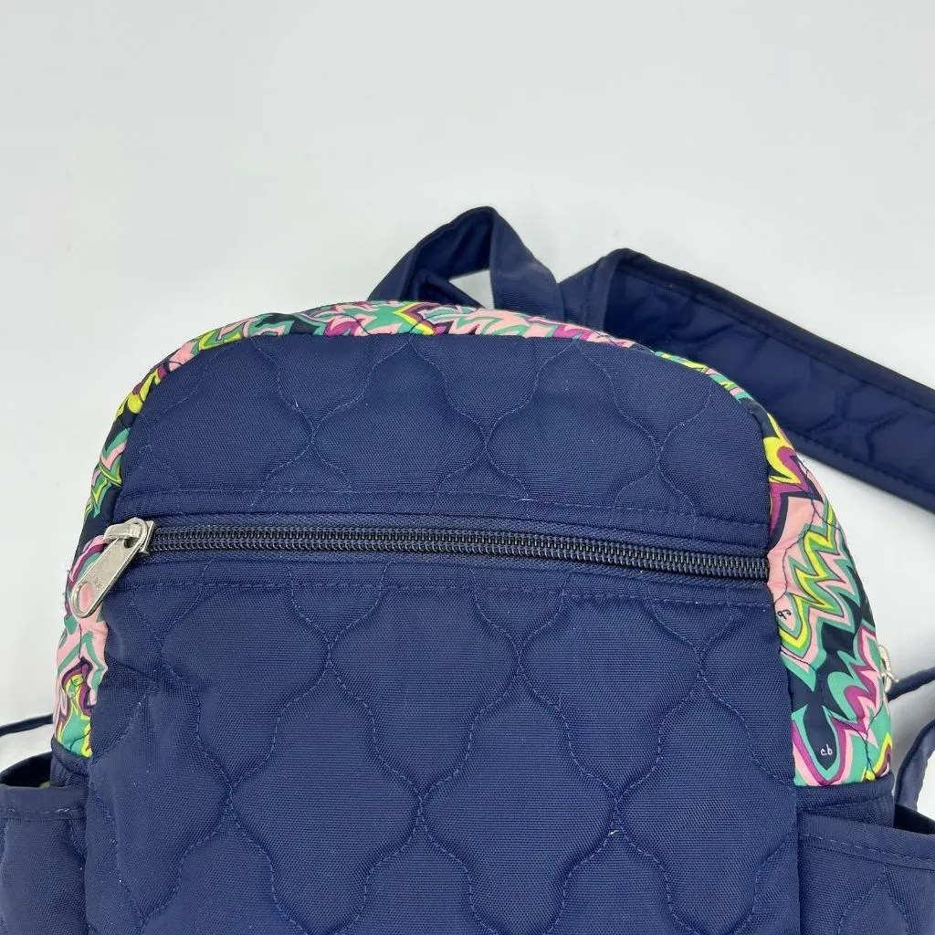 Cinda B Backpack Quilted Blue Geometric Medium Multi Pocket Nylon - Image 2