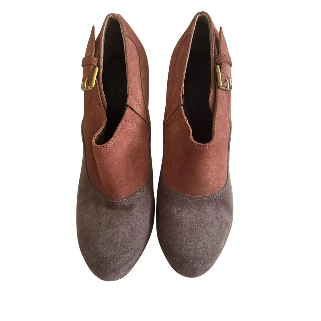 MARNI Suede Buckle Colorblock Boots Heels Size 38 / US 8 Brown - Image 6