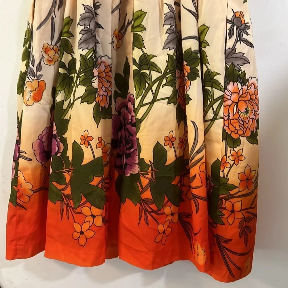 Muse Large Floral Ombre Dress Gradient Pleated Full Orange Green Purple Cottage Size 6 - Image 6