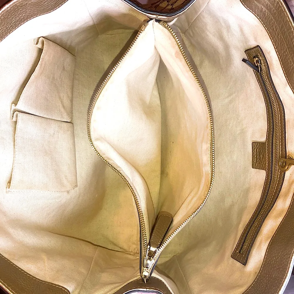 GUCCI Bamboo Bella GG Canvas Leather Shoulder Bag Braided Leather Strap - Image 7