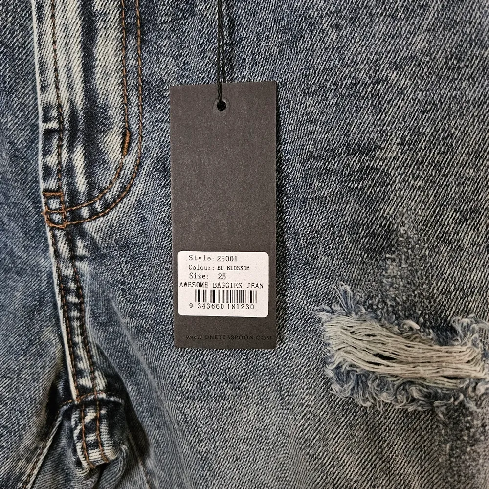 One Teaspoon Jeans Distressed Denim Awesome Baggies Blue Blossom High Waist - Image 11