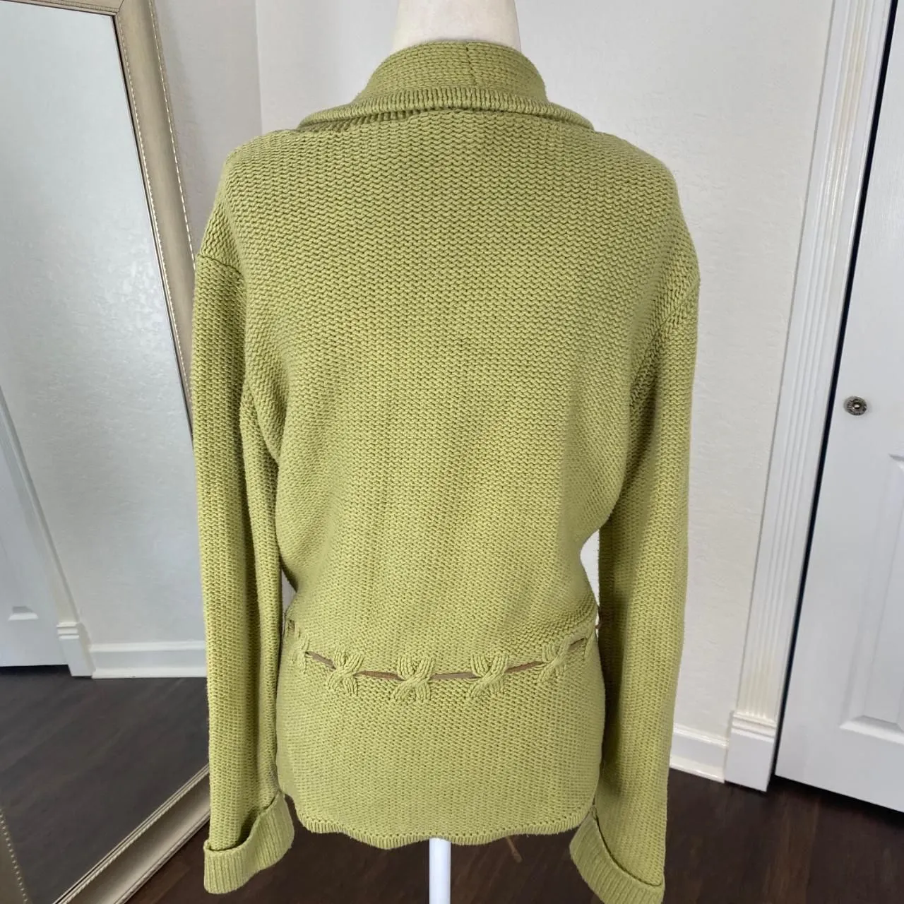 Fairy Grunge Green Cotton Knitted Cinched Front Tie Knitted Knit Cardigan S - Image 6