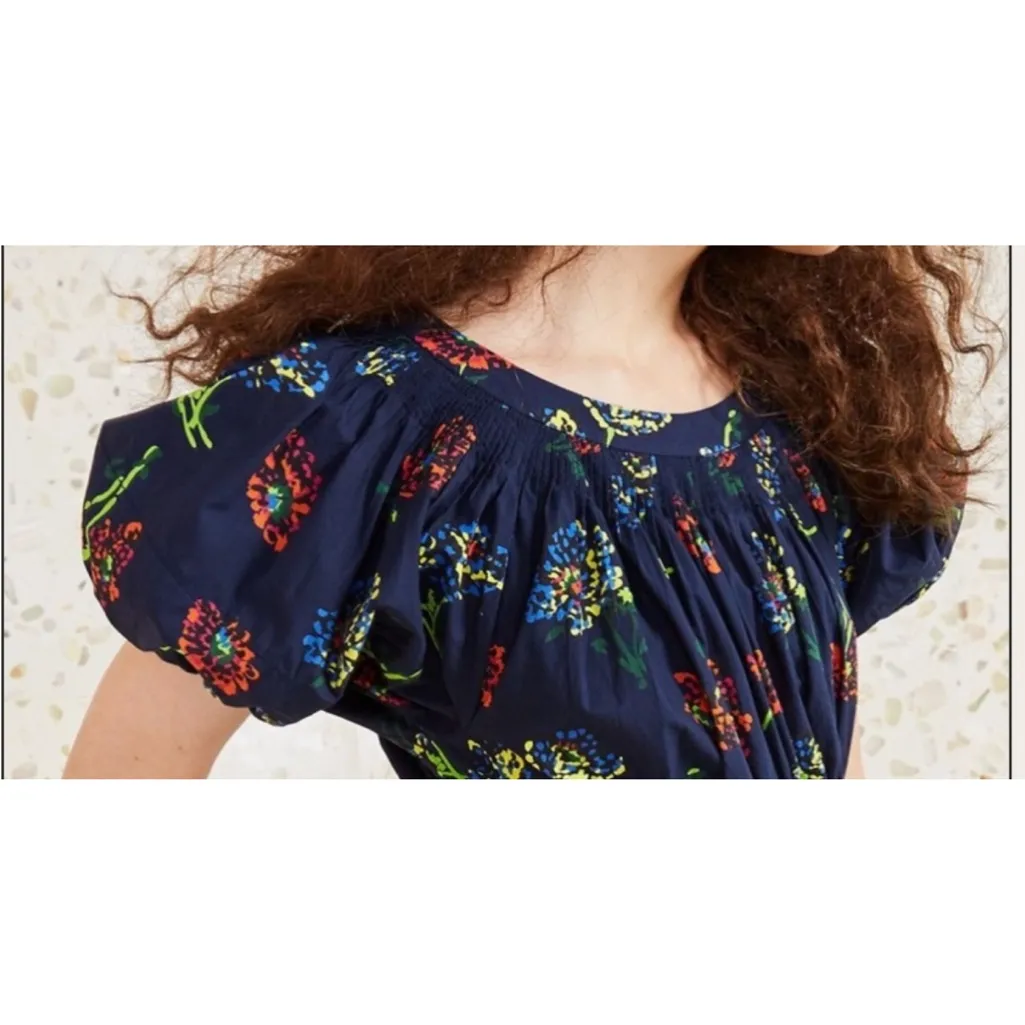 Ulla Johnson Celine Puff Sleeve Blouse Top Shirt Puff Sleeves Midnight Floral 0 - Image 4