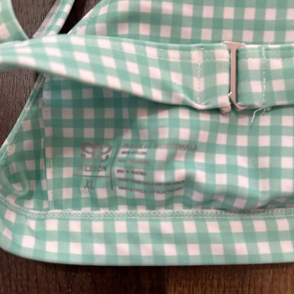 Albion Fit Mint Checkered/Gingham Tie Bikini Swim Top Size XL - Image 6