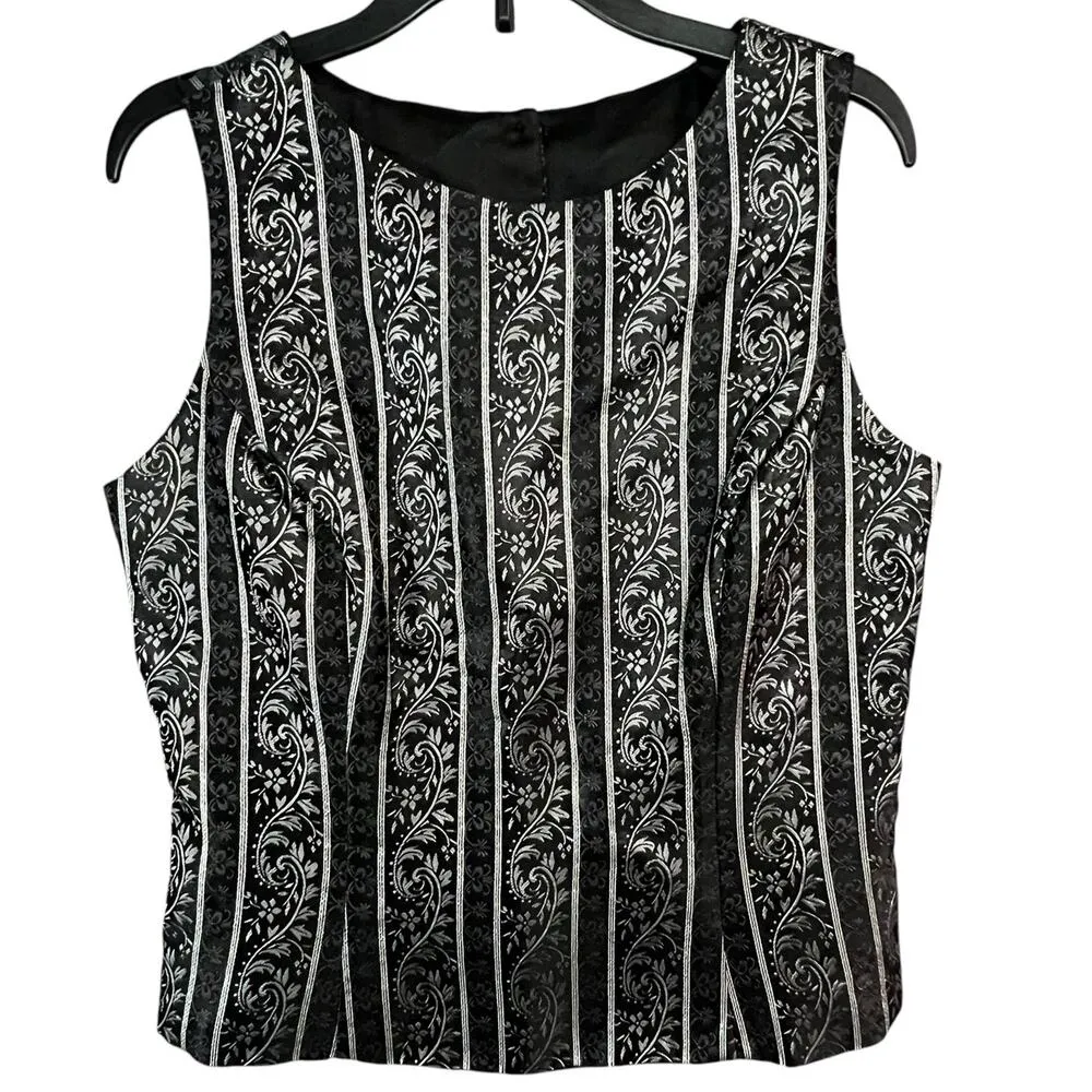 Vintage 90s Scott McClintock Top Womens 6 Black Brocade Floral Stripe Victorian - Image 5