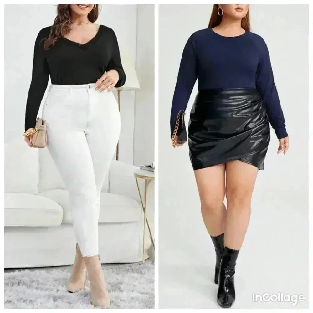 Shein Plus Size Tops Lace Trim Ribbed Knit Tee and Solid Raglan Sleeve Tee (416) - Image 16