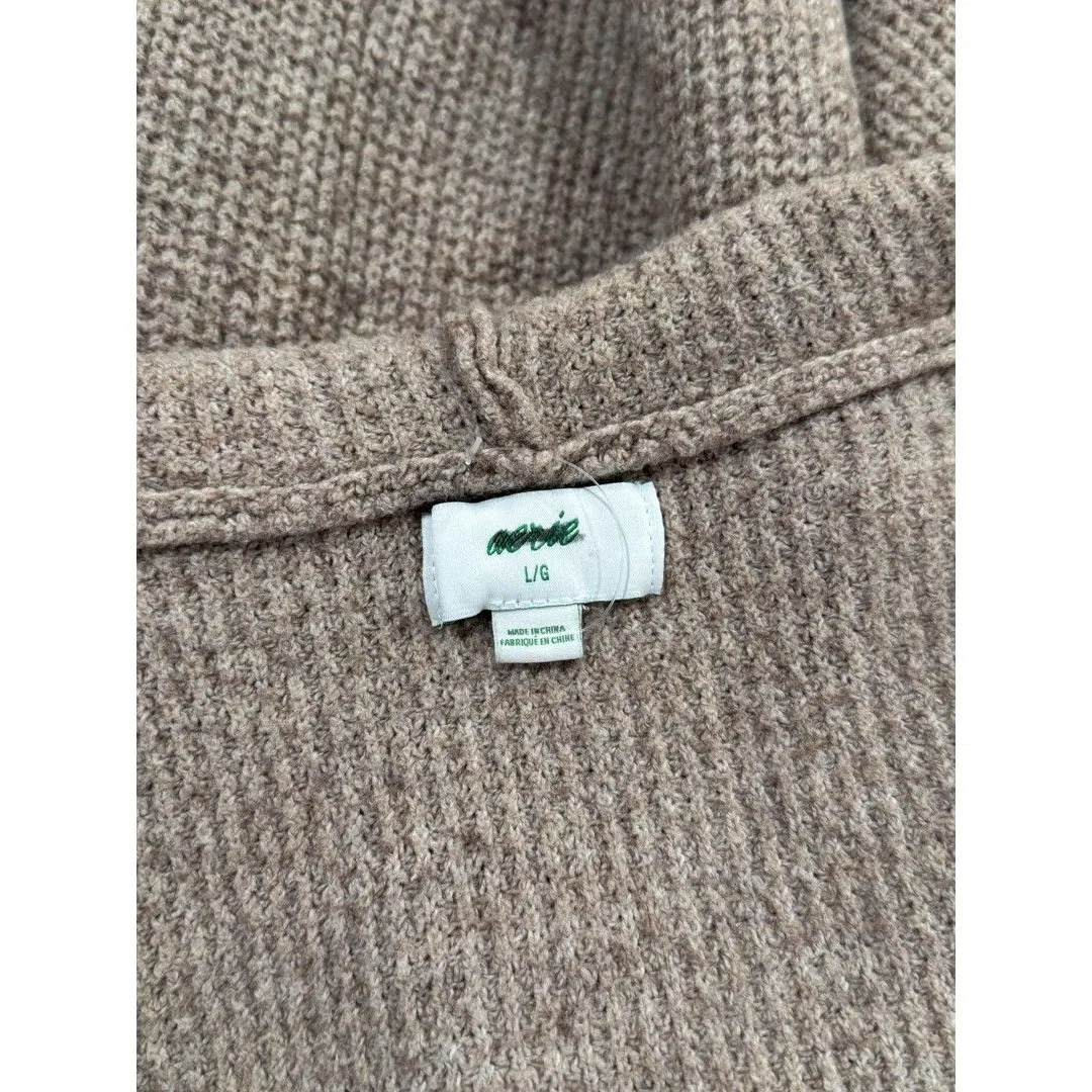 Aerie Womens Sweater Brown CozyUp Waffle Hoodie V Neck Pullover Stretch Large - Image 5